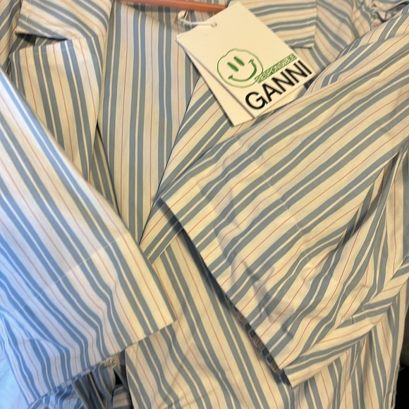 GANNI Striped belted organic cotton-poplin wrap midi dress size EU 32, US 2 - Picture 11 of 11